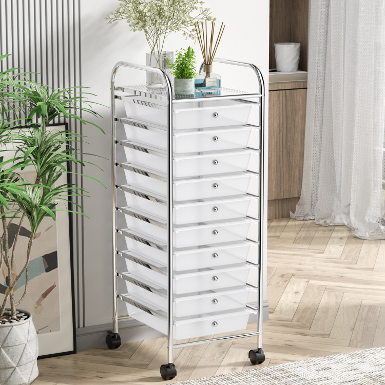 10 Drawer Rolling Storage Cart Organizer-ClearCostway Gallery View 7 of 11